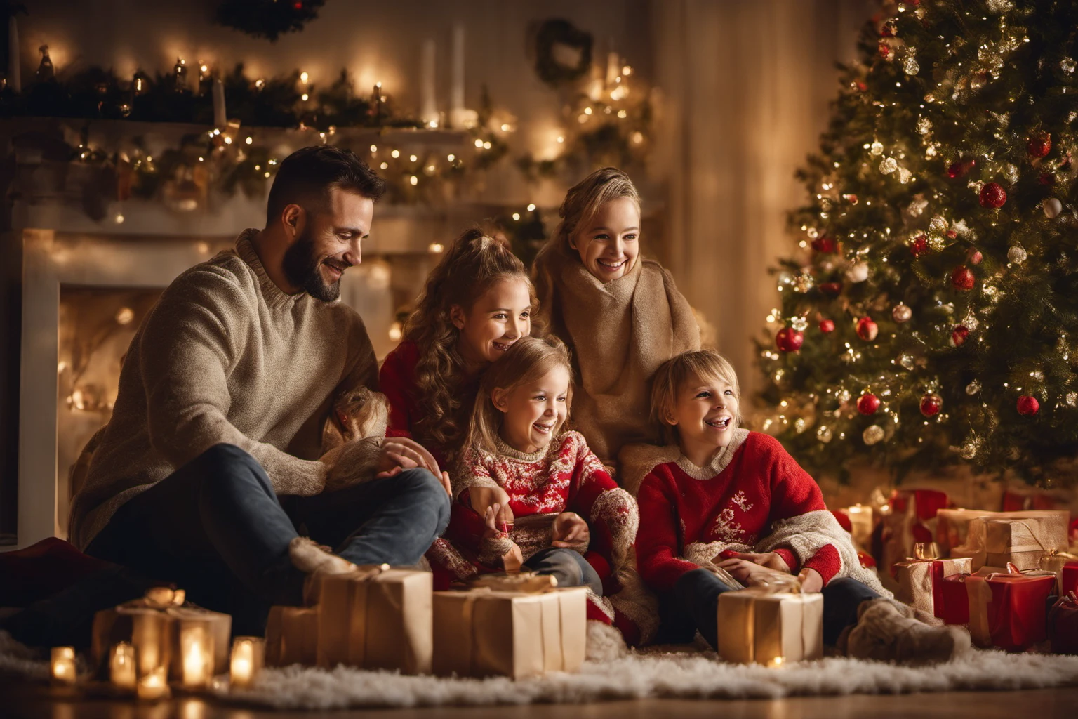 Family Gathering Around Christmas Tree – Family Portrait