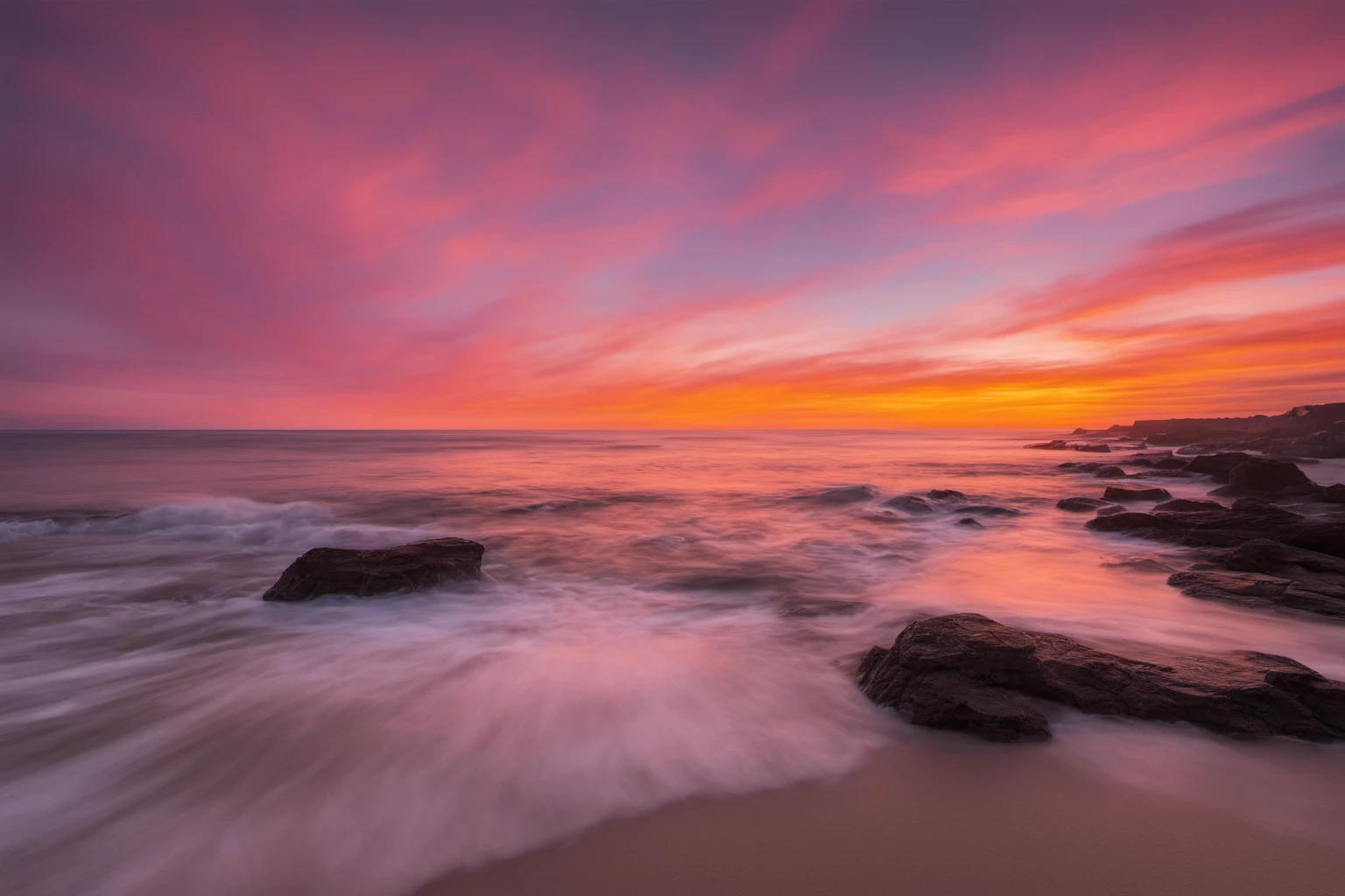 Coastal Sunrise Over Rock Formations – Landscape Photography