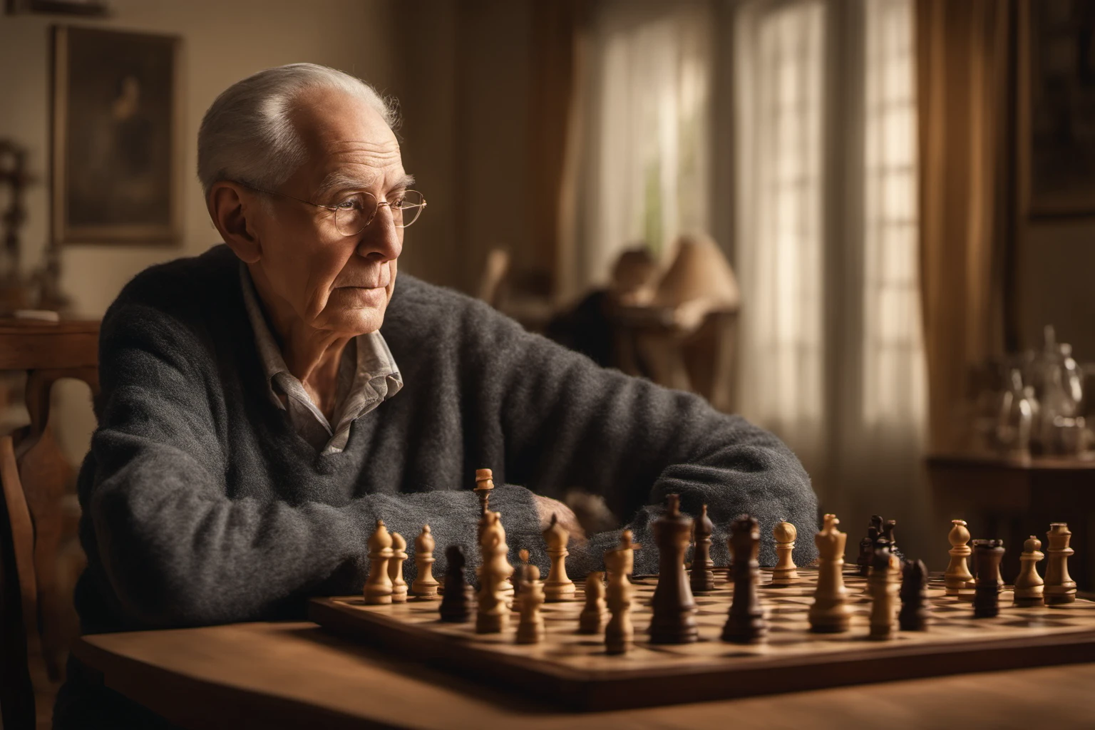 Elderly Man Chess Game Room – Interior Design