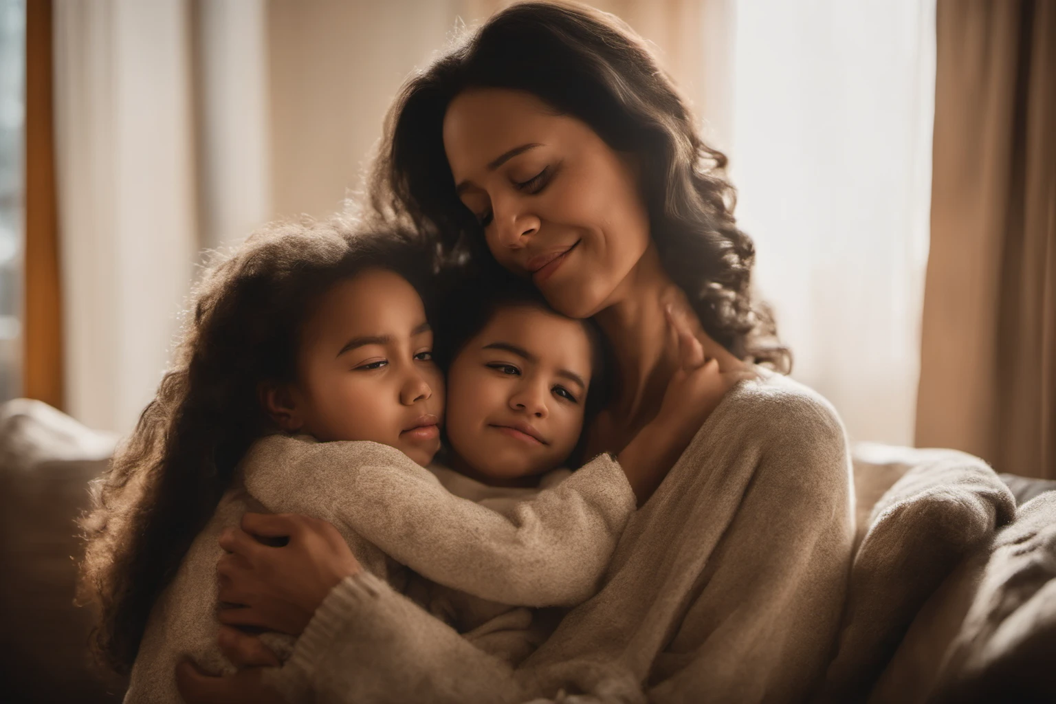 Mother Hugging Child – Family Portrait