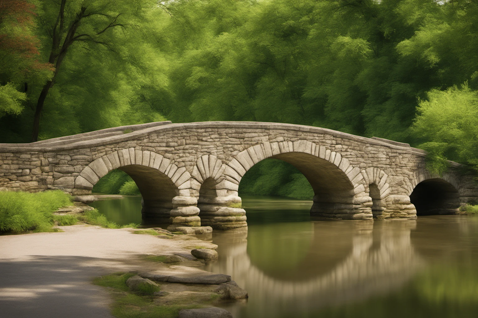 Riverside with Old Stone Bridge – Historic Townscape