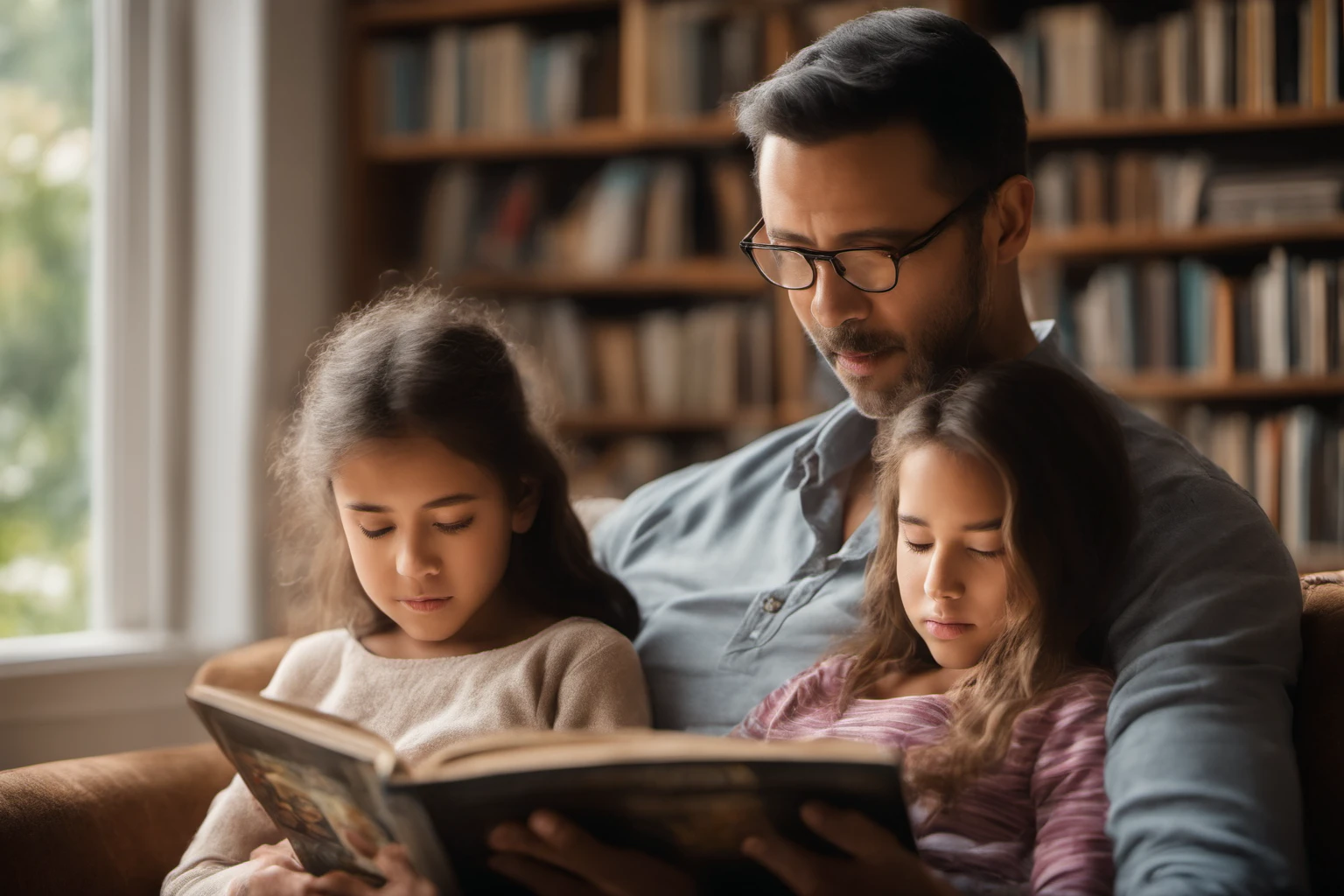 Father and Daughter Reading Book – Family Bonding