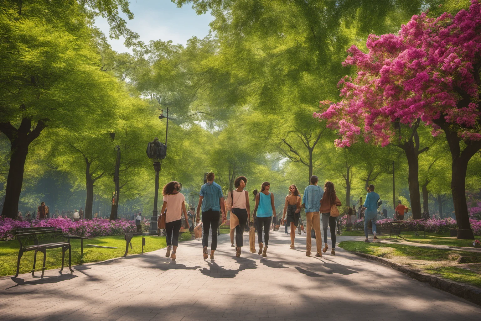 People Strolling Through City Park – Urban Lifestyle