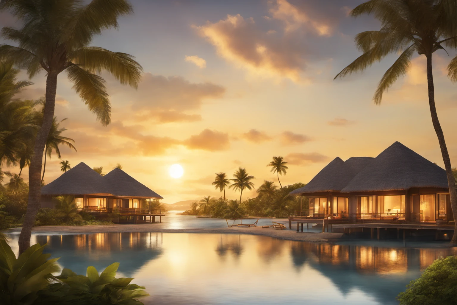 Sunset Over Island Beach Resort – Luxury Promotional Imagery