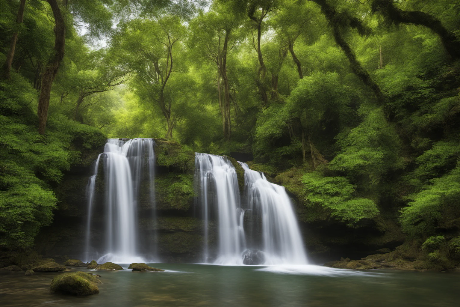 Waterfall Enveloped in Greenery – Nature Photography