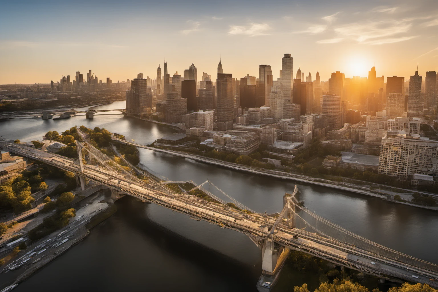 City Bridge Over Busy River – Urban Life Photography