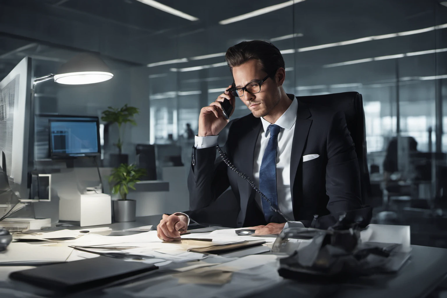 Businessman on Phone at Desk – Office Communication
