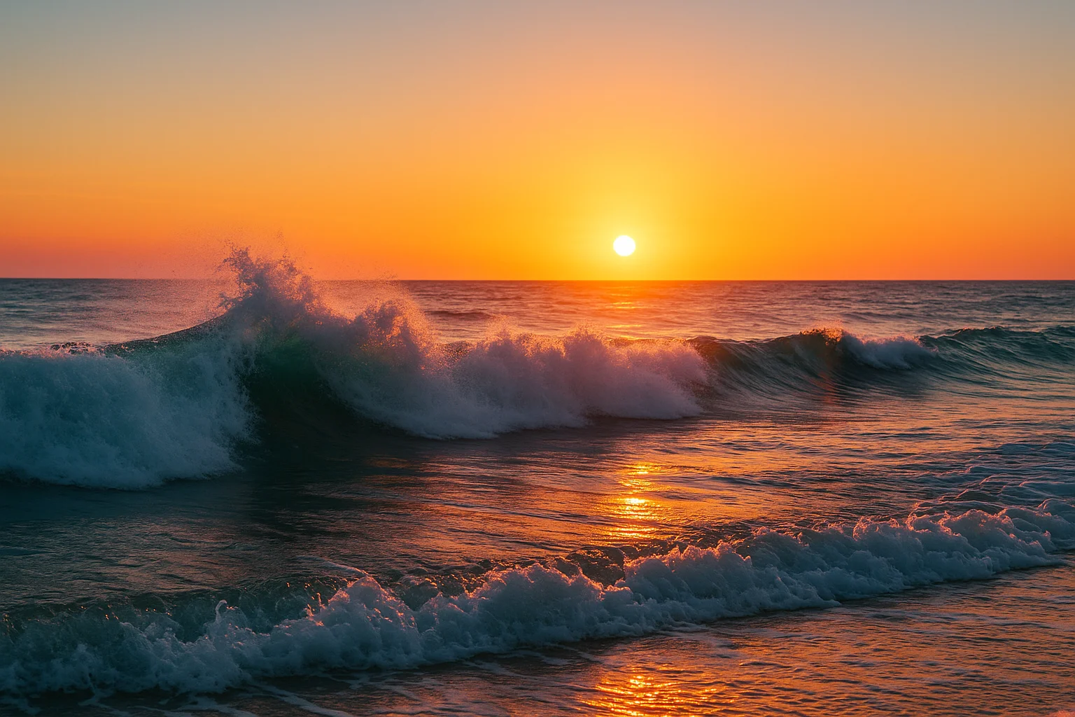 Majestic Ocean Waves at Sunset