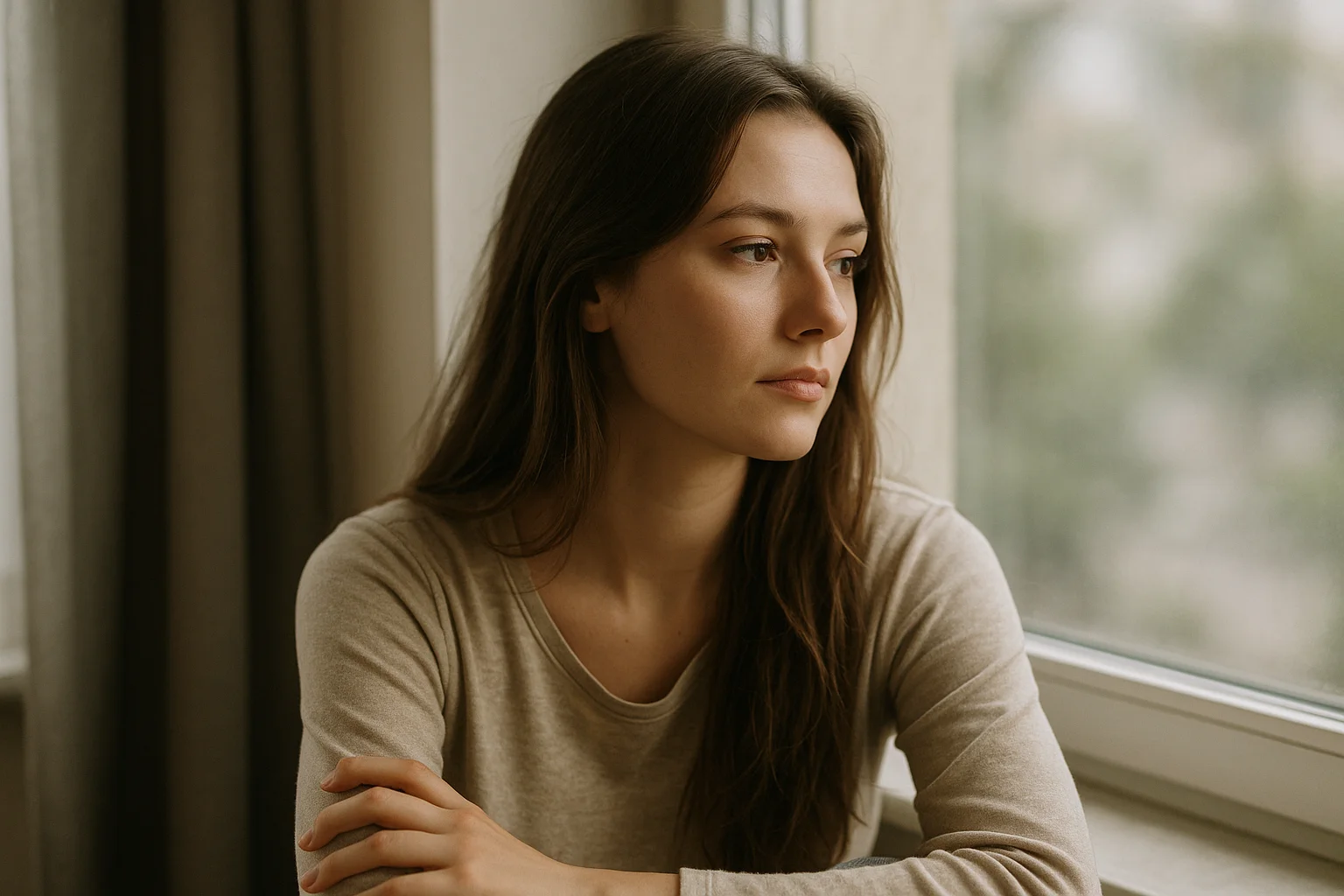 Contemplative Young Woman in Natural Light