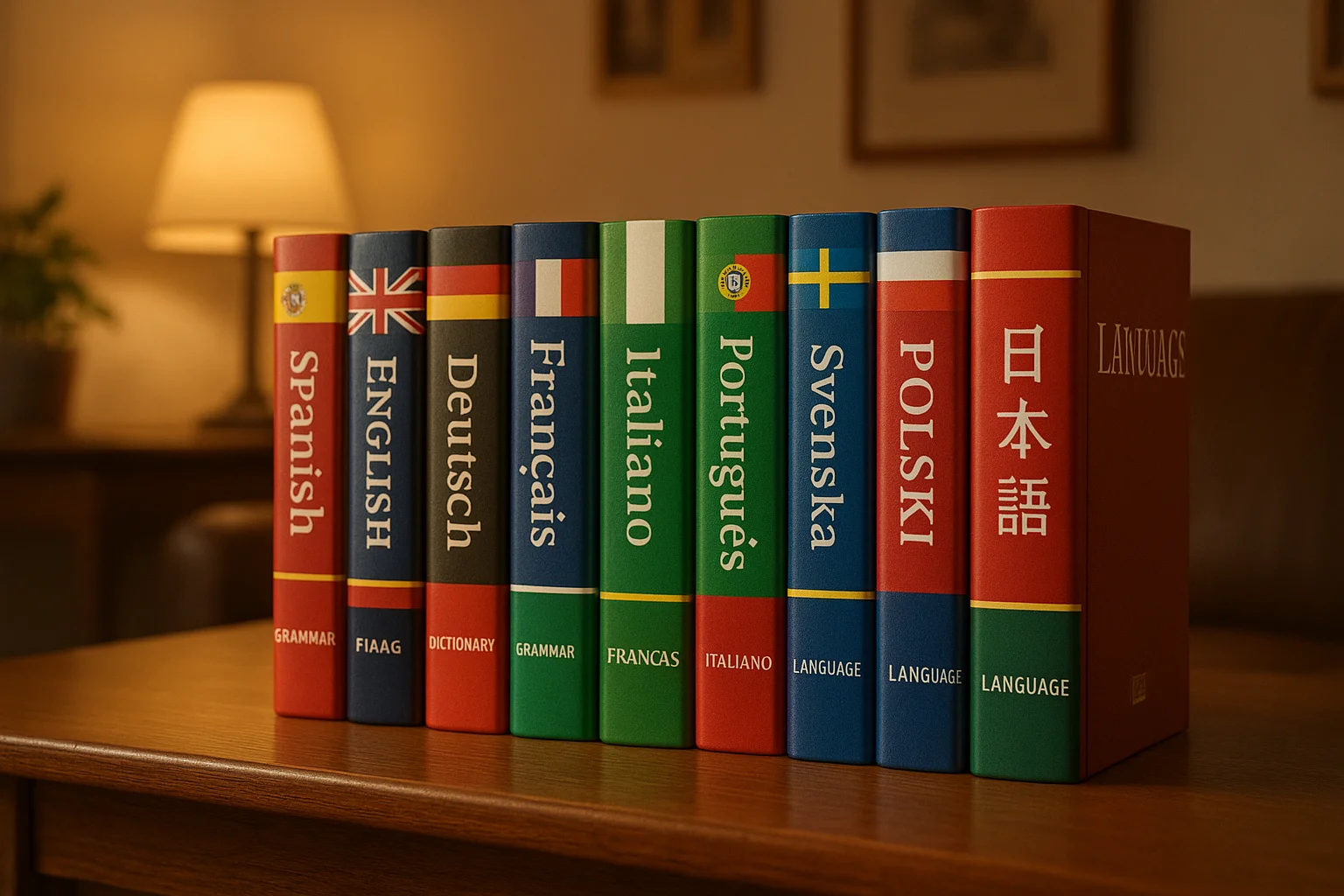 Bookshelf Filled with Language Learning Books