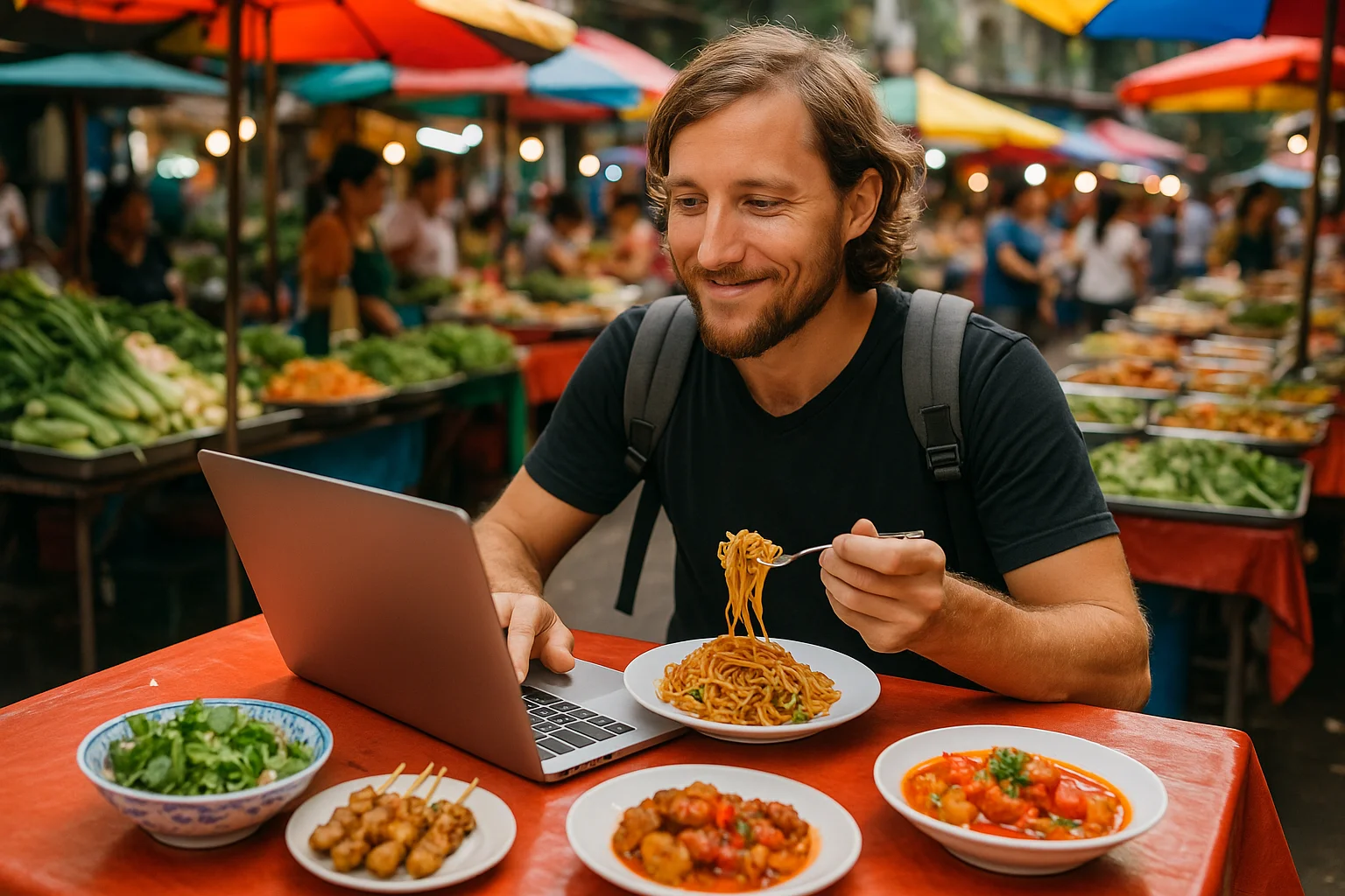 Digital Nomad Sampling Local Delicacies