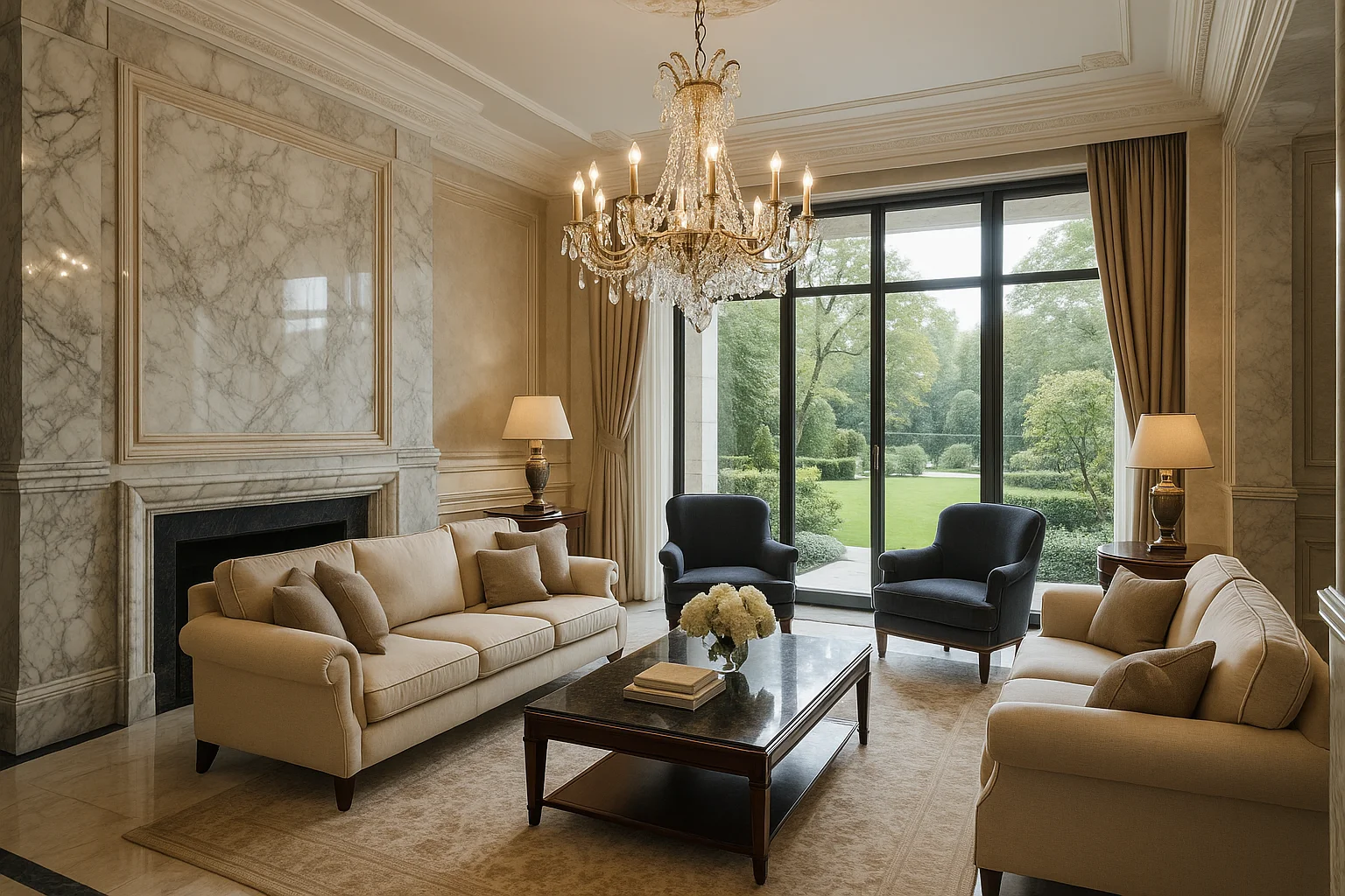 Luxury Living Room with Marble Accents