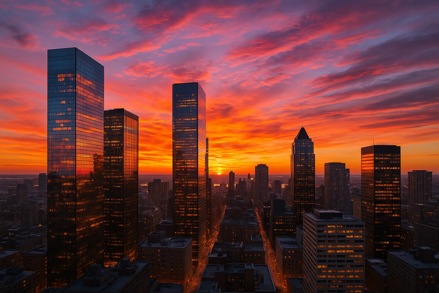 Sunset Reflections in the City