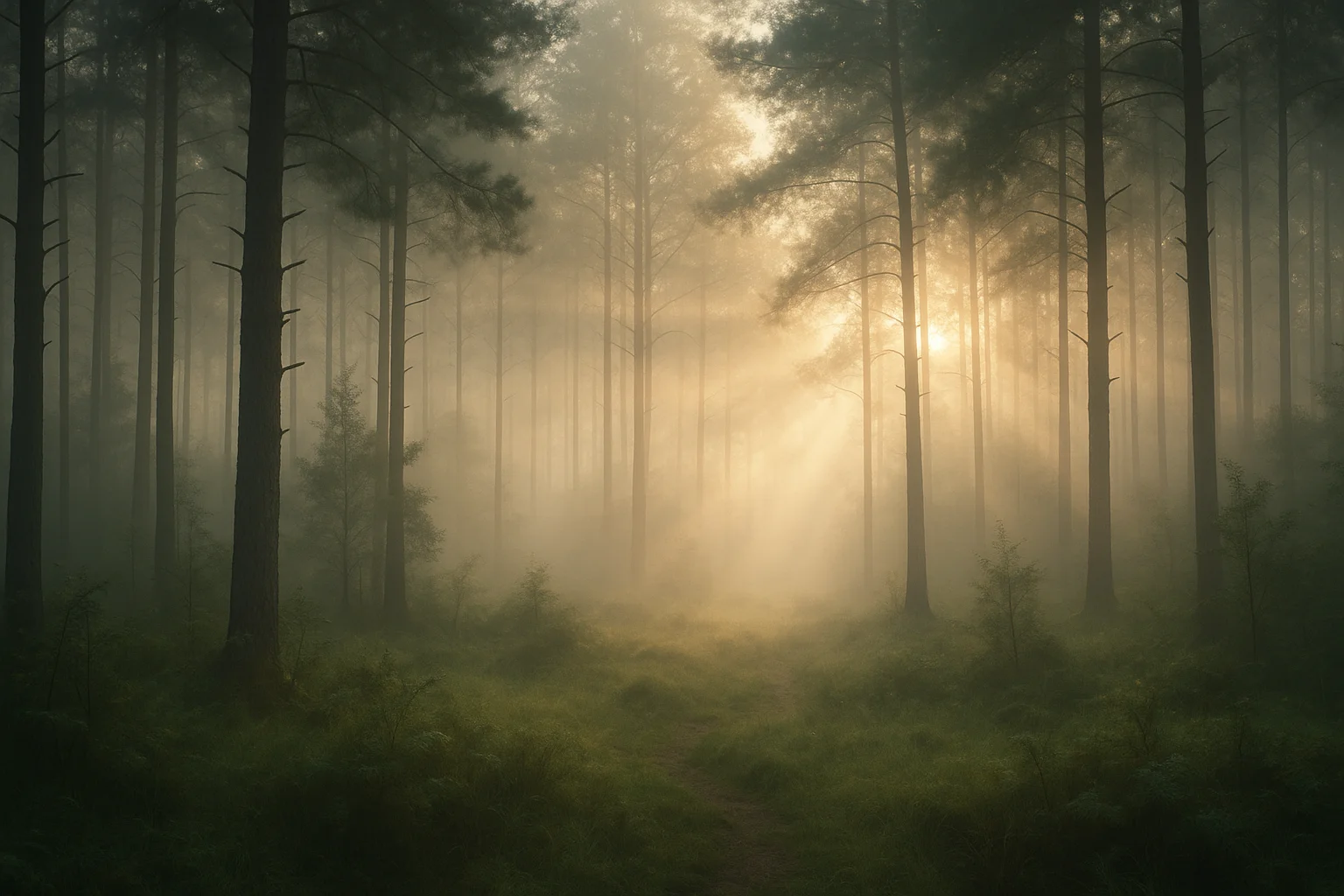 Serene Misty Morning Woods