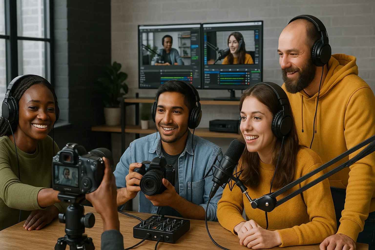 People using live streaming equipment