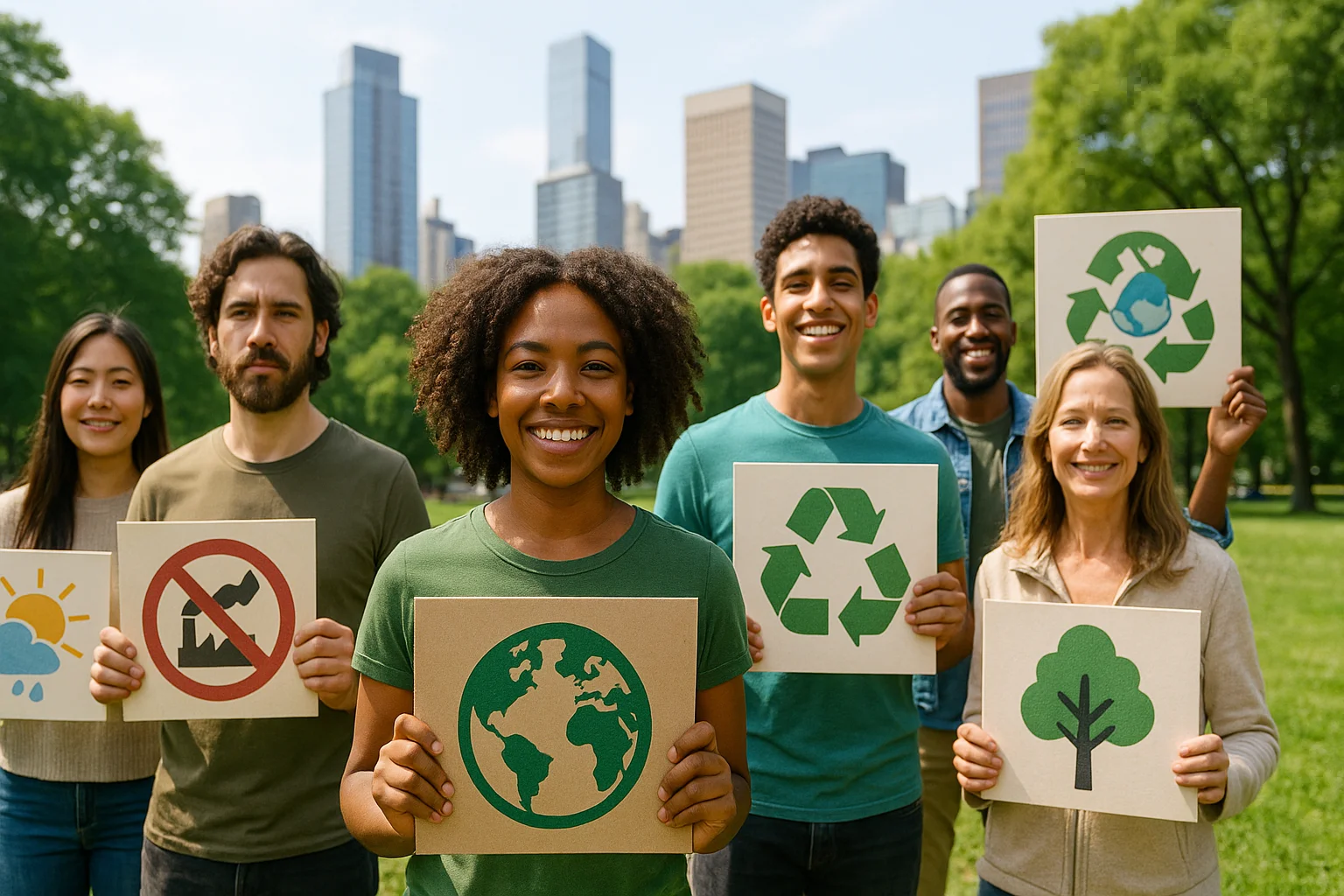 Diverse group of people gathered for climate action.