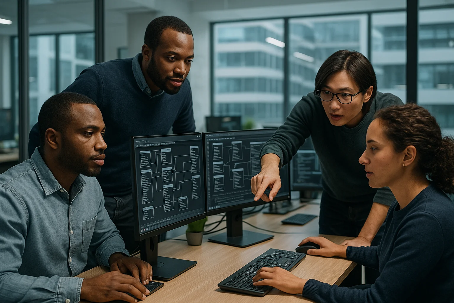 Team of developers working on database management