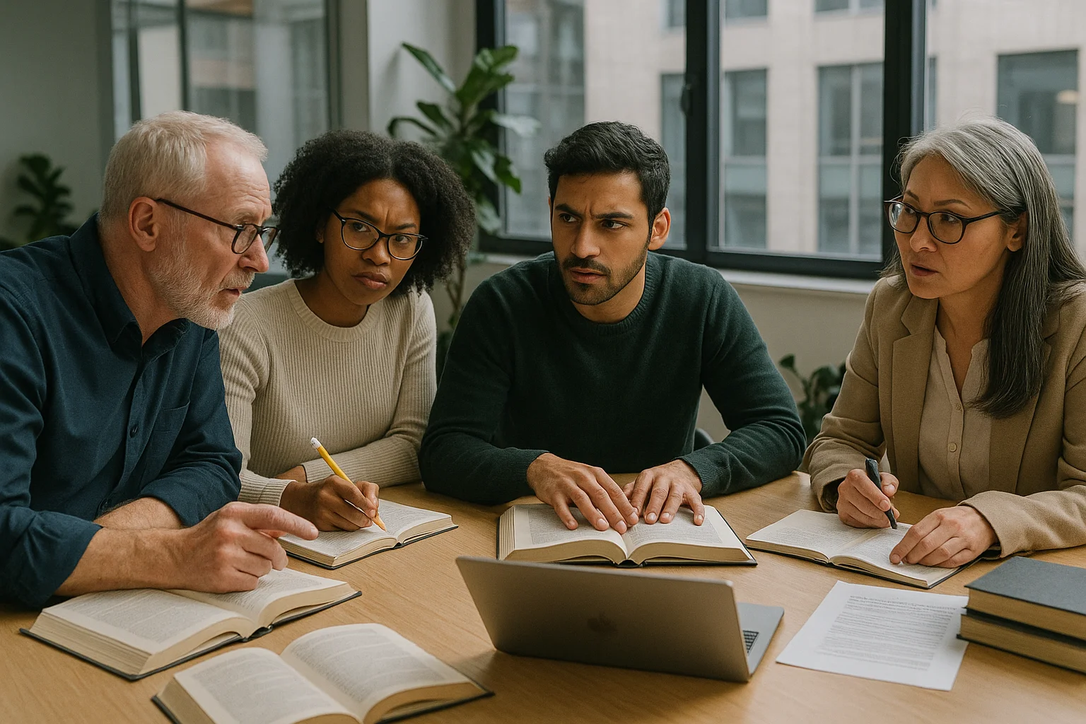 Diverse Group Engaged in Critical Analysis