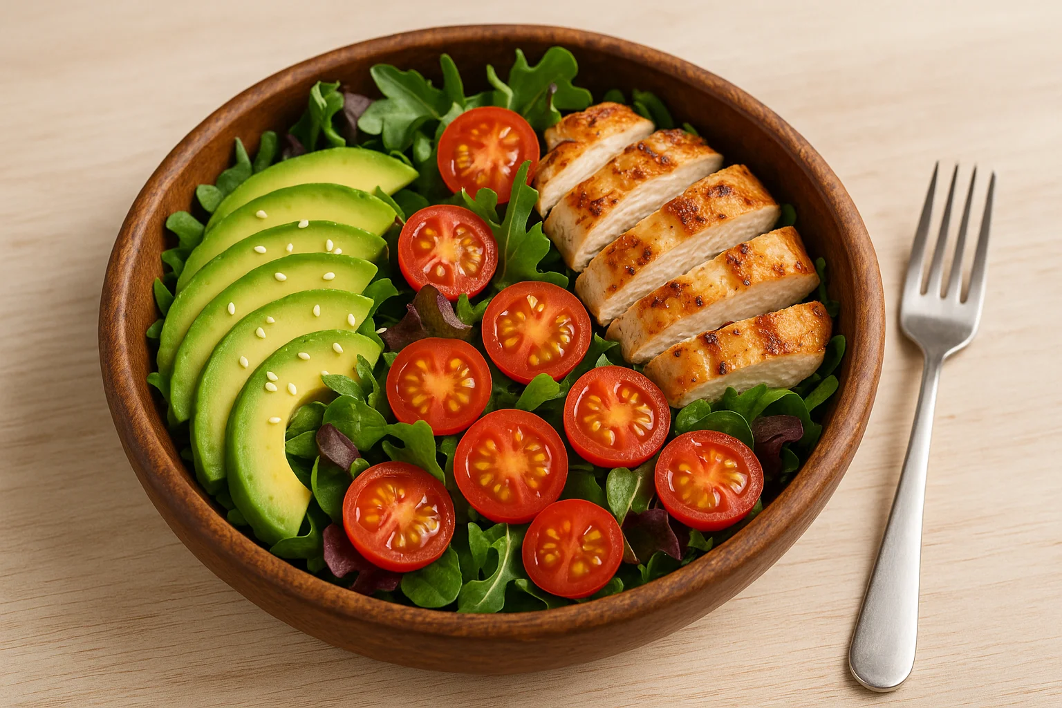 Colorful Keto Salad with Avocado and Grilled Chicken