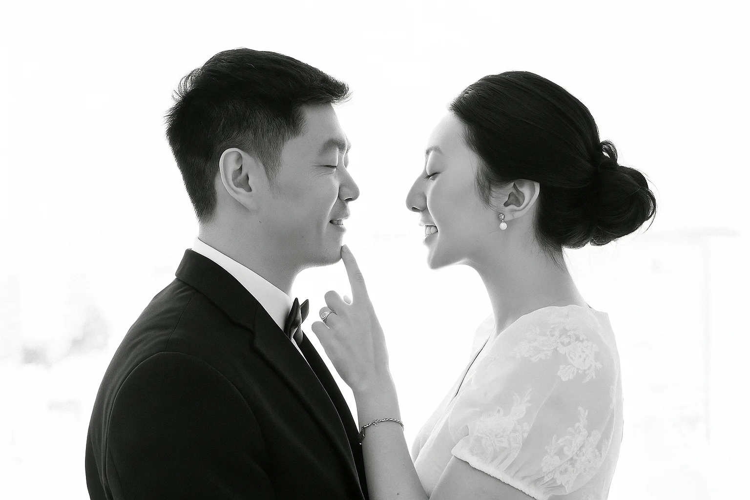 Black and White Romantic Wedding Photo: Bride and Groom