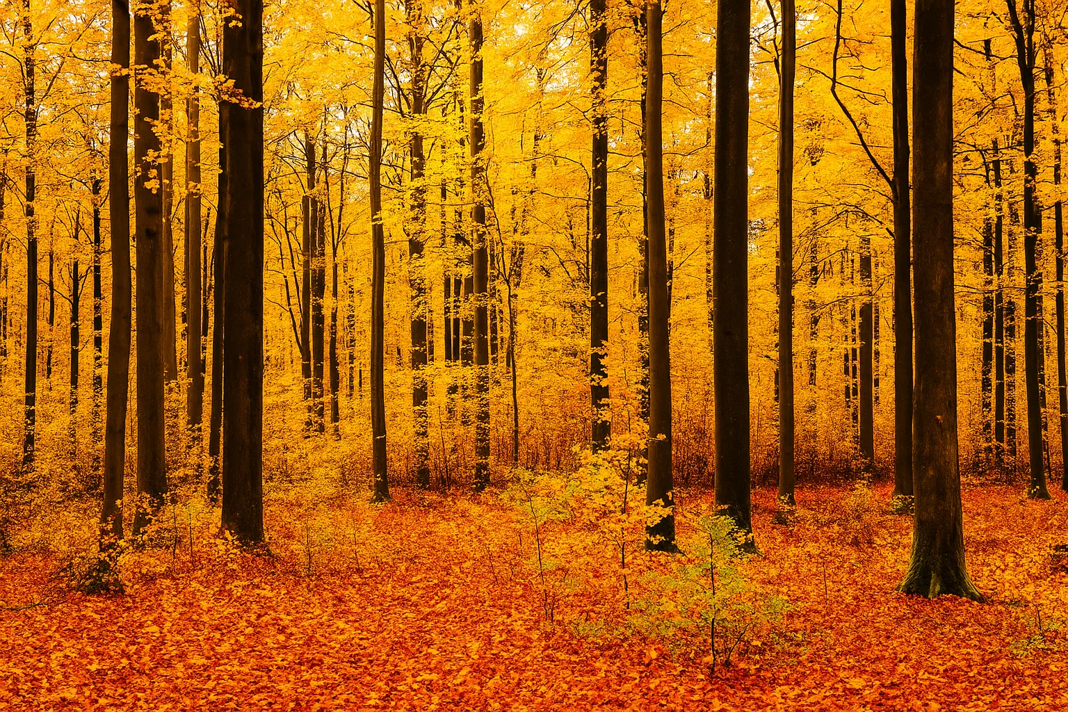 Autumn Forest with Golden Leaves
