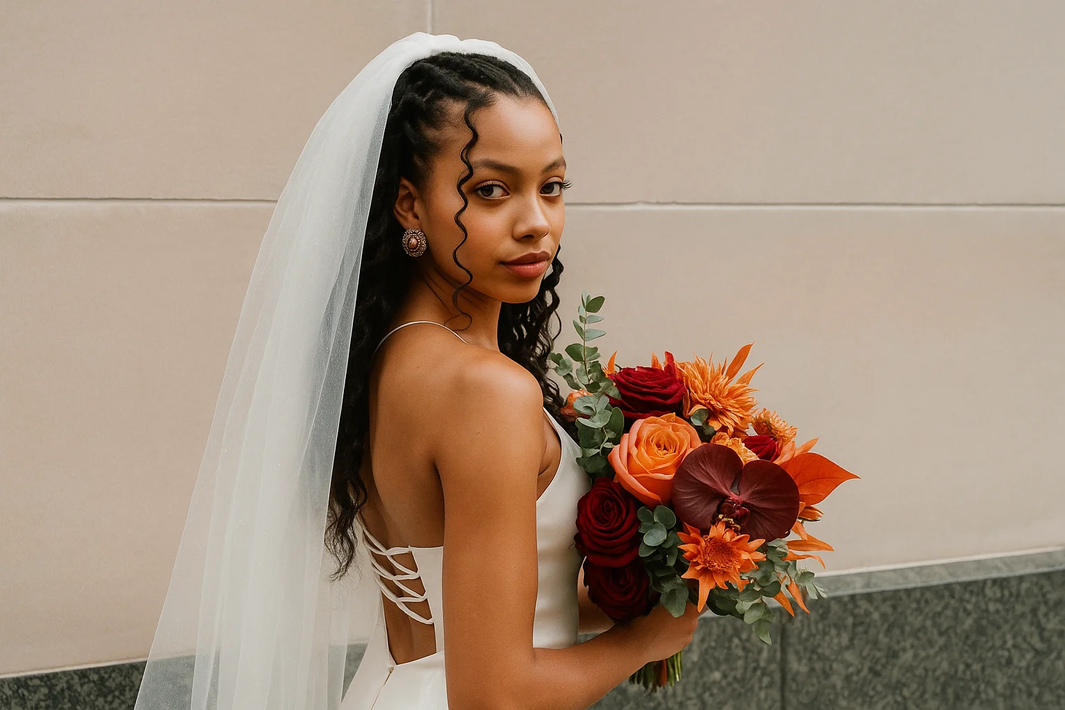 Bride Portrait – Elegant Bride with Floral Bouquet
