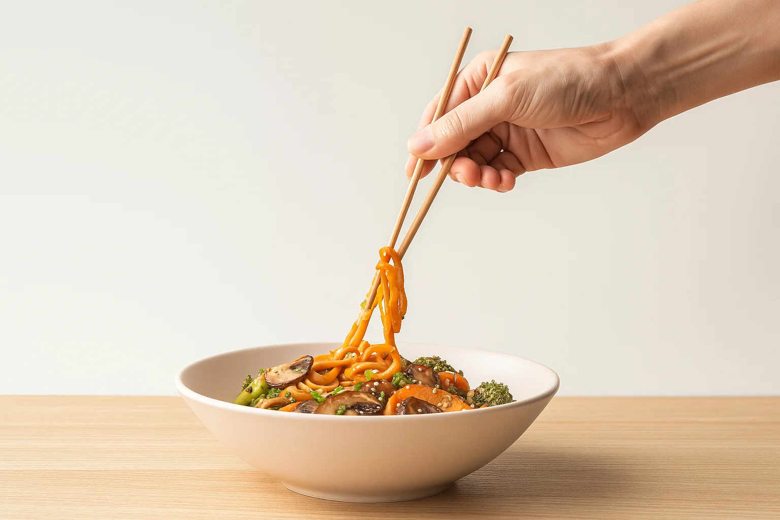 Asian-Style Noodles Served with Chopsticks