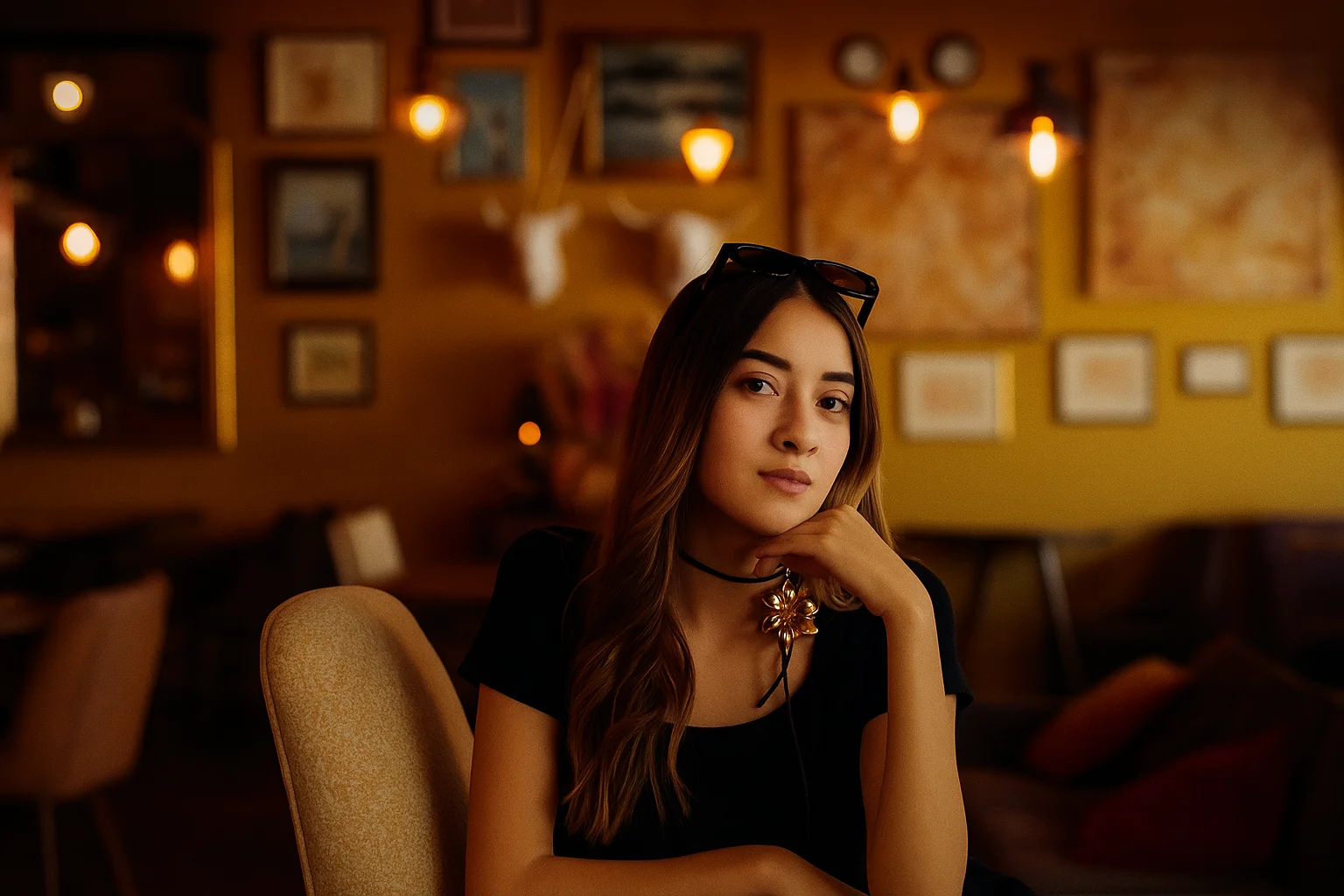 Thoughtful Woman Portrait in a Café