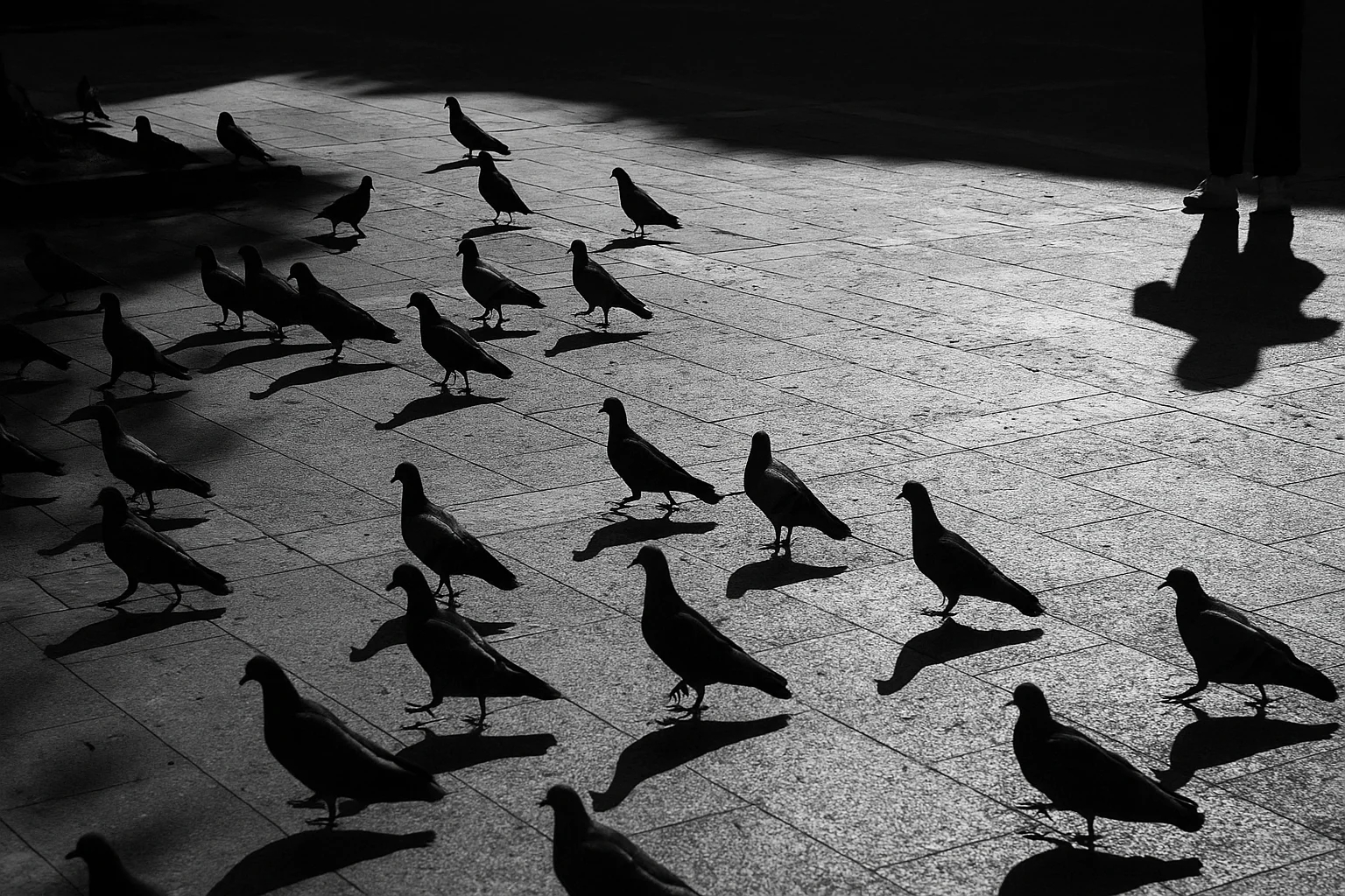 Dance of Shadows: The Silent Rhythm of Pigeons on Stone