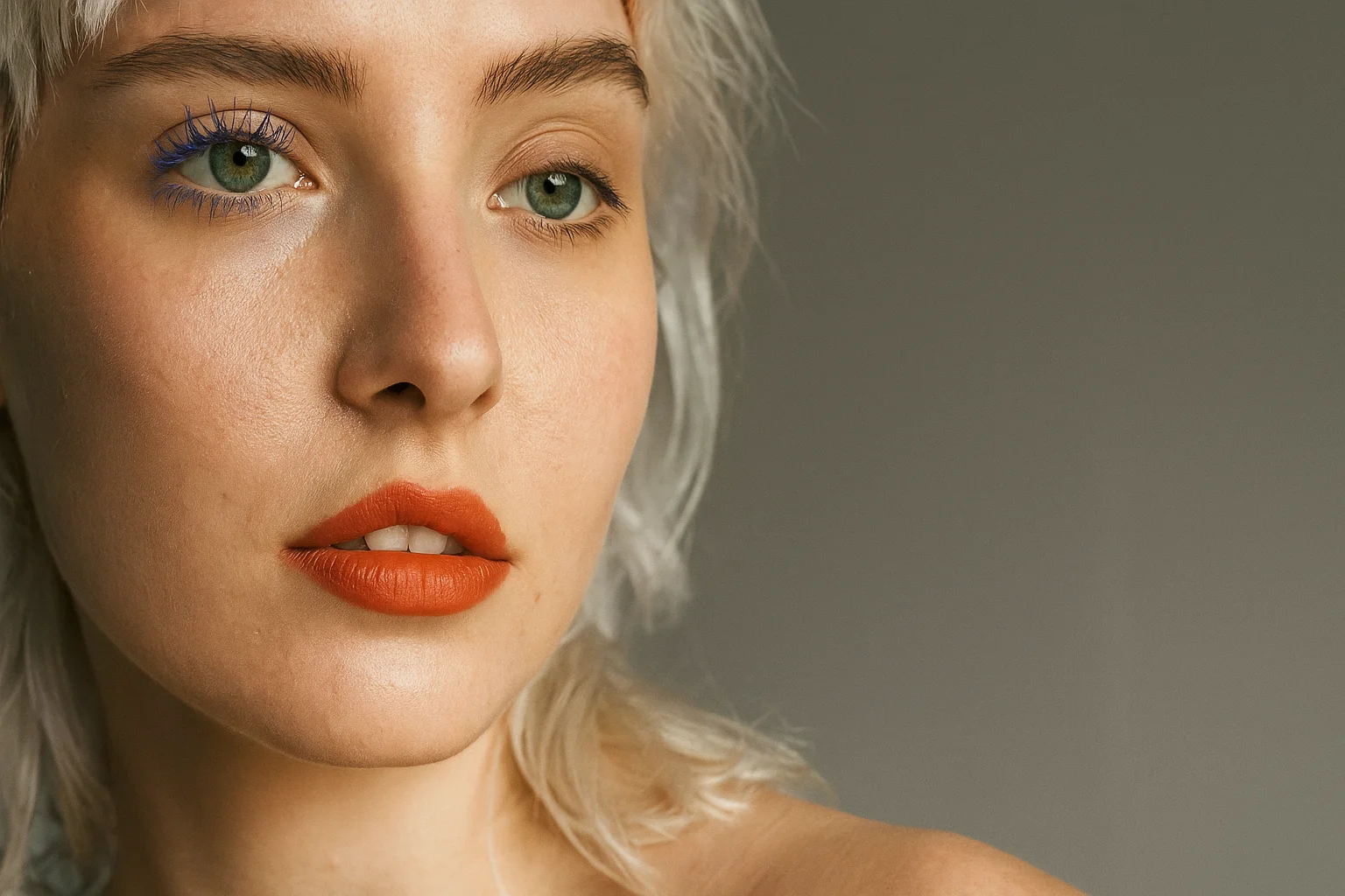 Natural Beauty: Portrait of Red Lips and Graceful Gaze