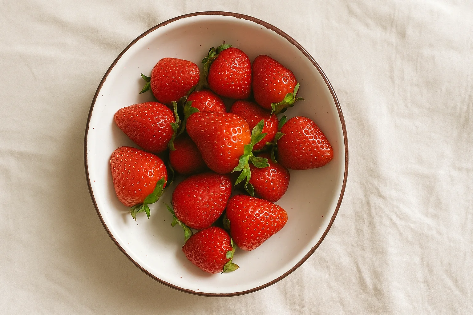 Color of Freshness: Bright Red Strawberries in a White Bowl