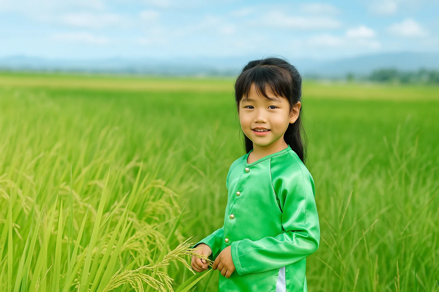 Smiling Little Girl in Green Field