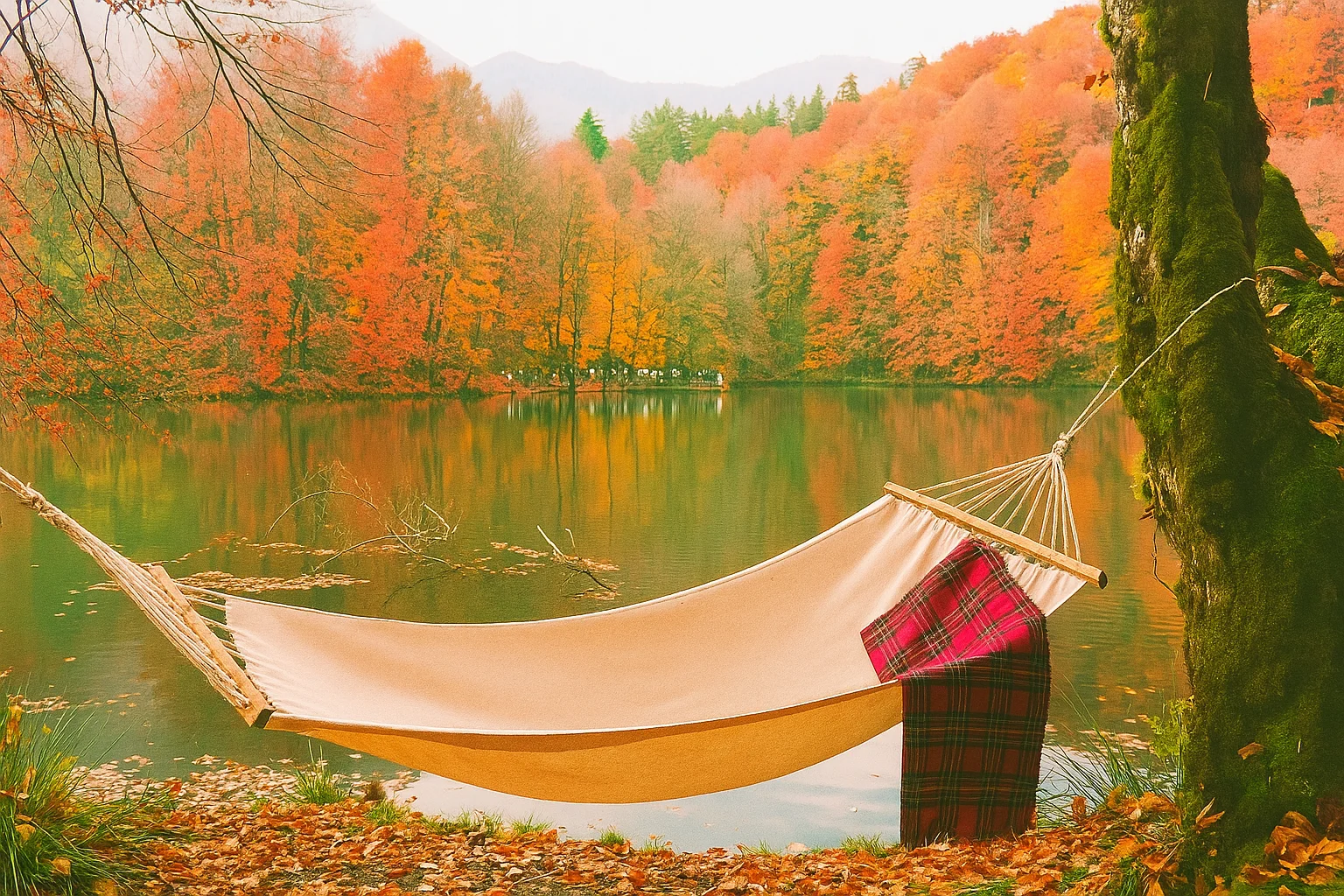 Peaceful Hammock by the Lake in Autumn