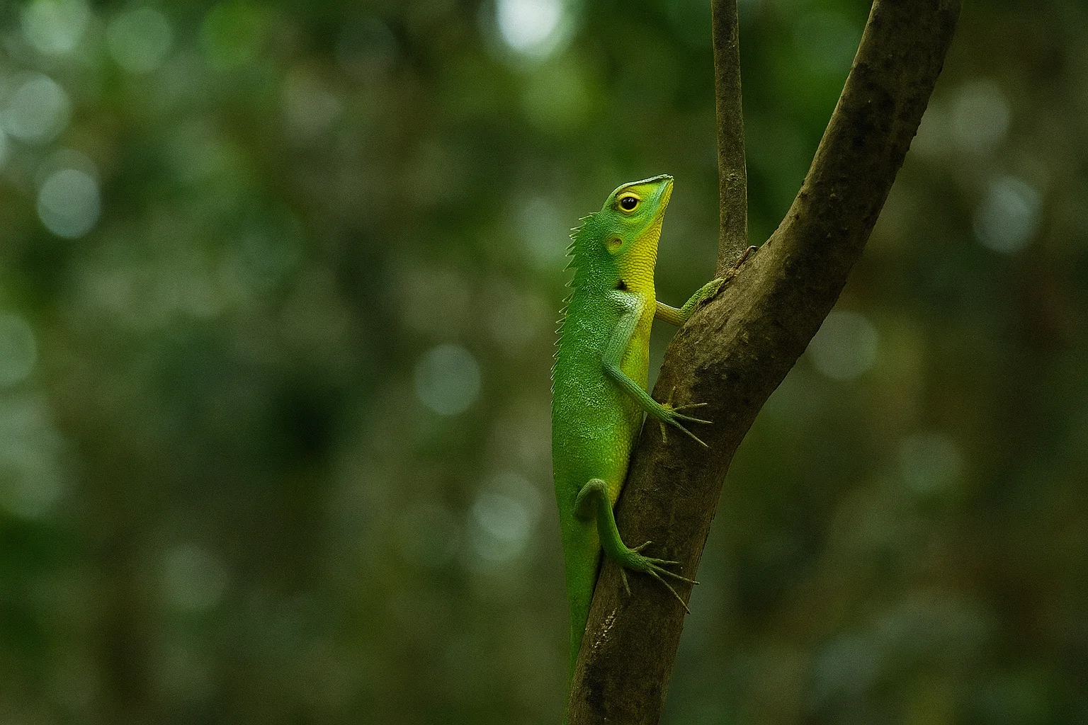 Green Lizard on Tree Branch