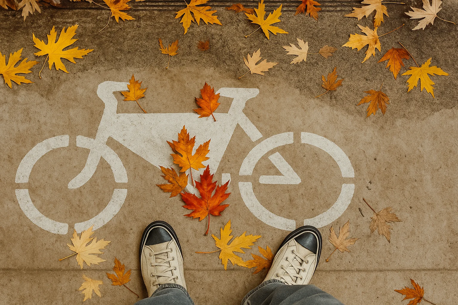 Bicycle Path Covered with Autumn Leaves