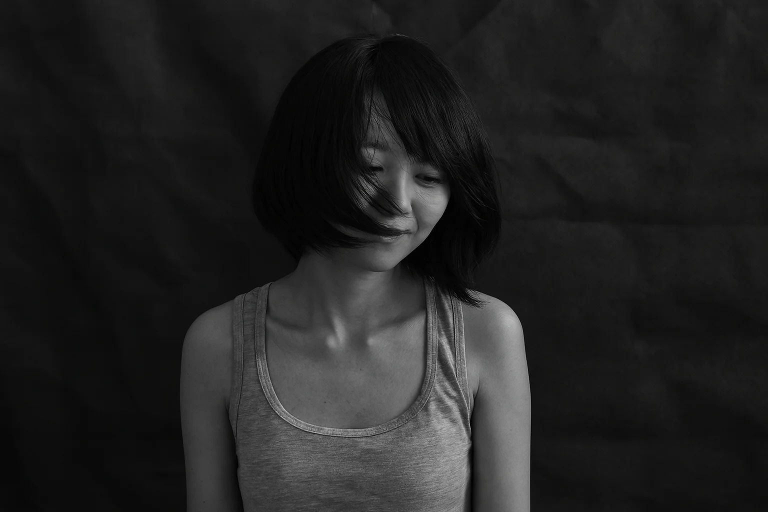 Black and White Emotional Portrait with Soft Lighting