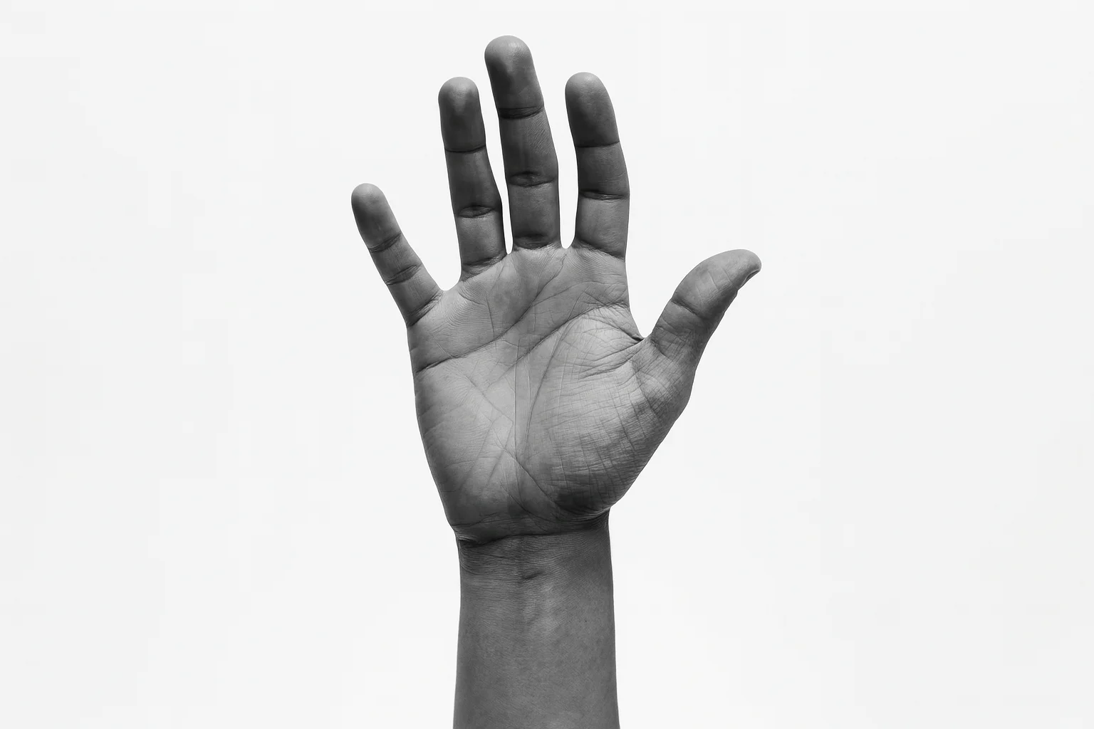 Detailed Black and White Image of an Open Palm