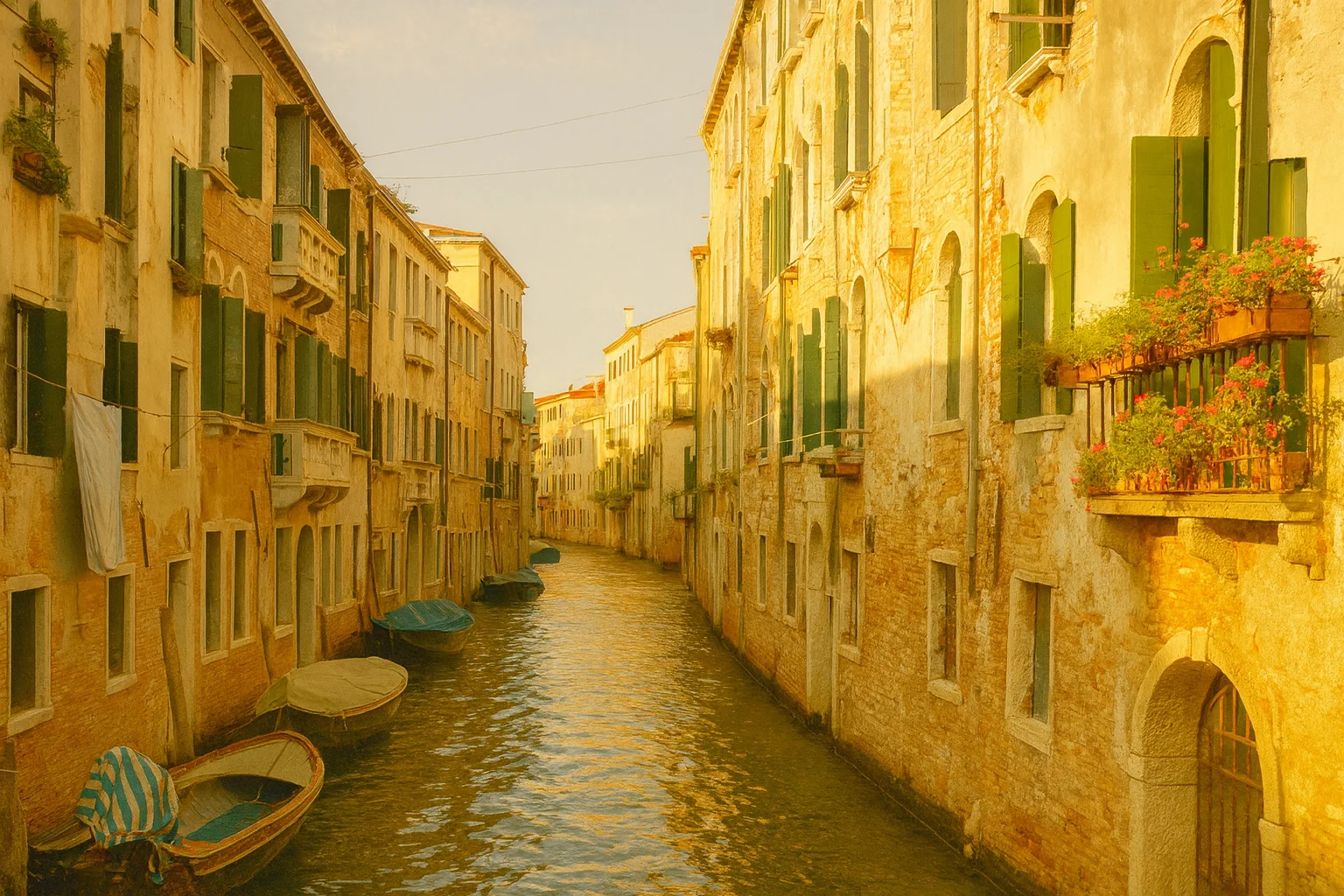 A Peaceful Venetian Canal at Golden Hour