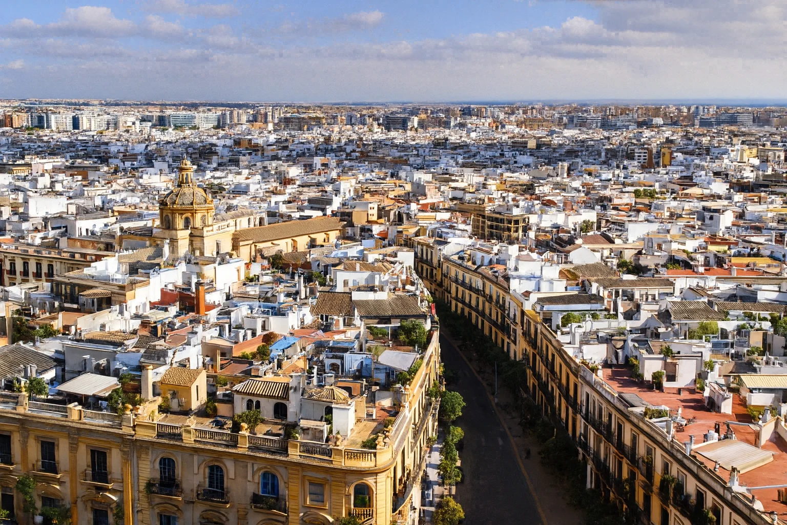 Panoramic View of a European City Center