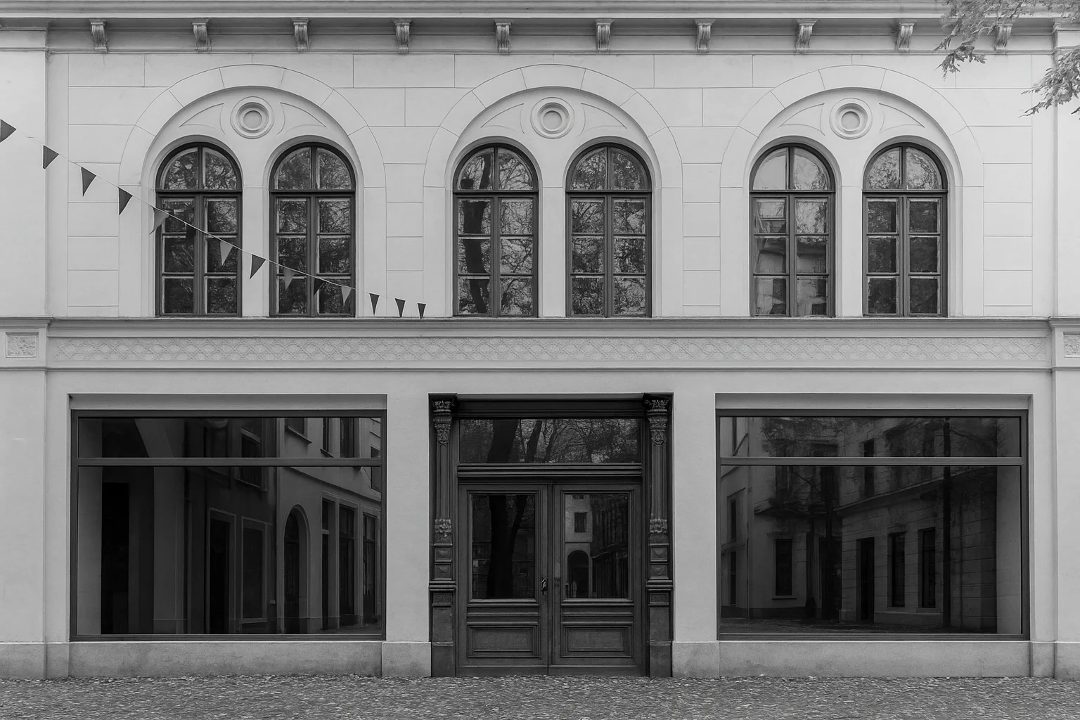 Black and White Historic Building Facade