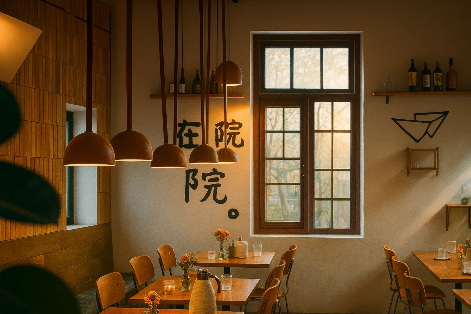 Cozy Café Interior with Warm Lighting