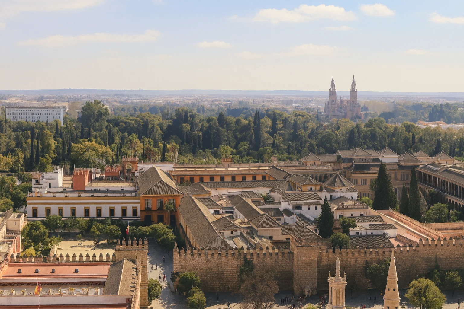 Wide-Angle View of Historic Buildings and City Landscape
