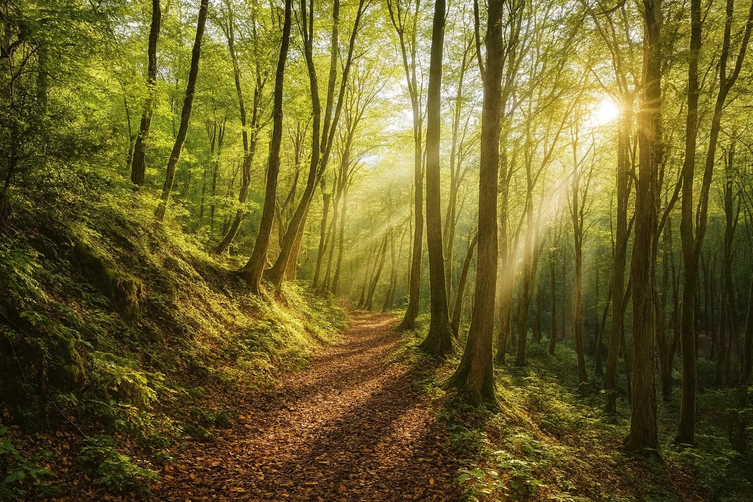 Sunlit Forest Path – Natural Horizontal Landscape